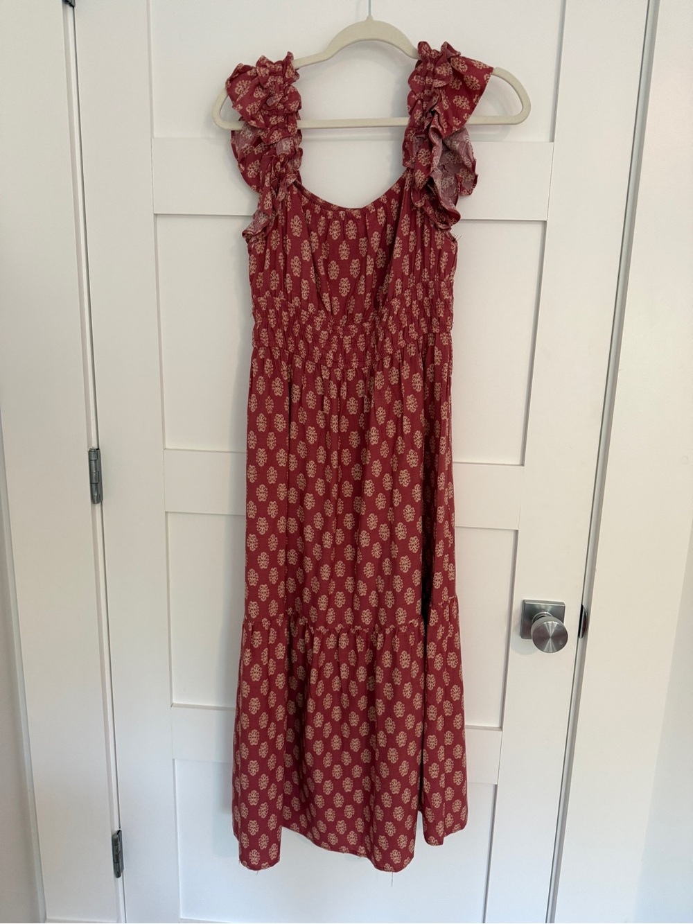 Lucky Brand Red Midi Dress with Cream Floral Print